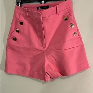Zara High Waist Pink Shorts with Gold Accents